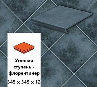 Клинкерная угловая ступень -флорентинер Euramic CAVAR E 543 fosco, 345х345х12 – 1