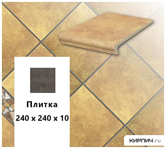 Клинкерная ступень с насечками без угла  Stroeher KERAPLATTE ROCCIA 834 giallo, 300х240х10  – 1