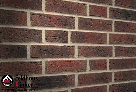 Плитка фасадная клинкерная Feldhaus Klinker R685DF17 Sintra carmesi nelino рельефная, 240x52x17  – 3