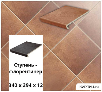 Клинкерная ступень-флорентинер Stroeher KERAPLATTE AERA T 728 core, 340х294х12  – 1