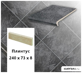 Клинкерный плинтус  Stroeher KERAPLATTE ROCCIA 845 nero, 240х73х8  – 1