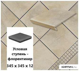 Клинкерная угловая ступень -флорентинер Stroeher KERAPLATTE AERA T 721 roule, 345х345х12  – 1