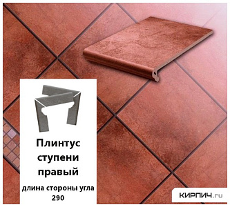 Клинкерный плинтус ступени правый Stroeher KERAPLATTE AERA 755 camaro, длина стороны угла 290 , 294х73х8  – 1