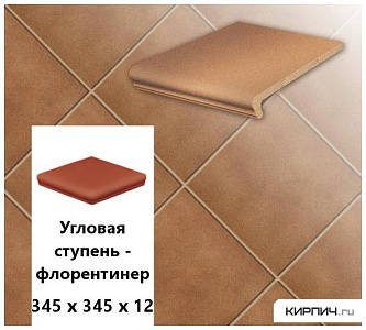 Клинкерная угловая ступень -флорентинер Stroeher KERAPLATTE DURO 804 bossa , 345х345х12  – 1